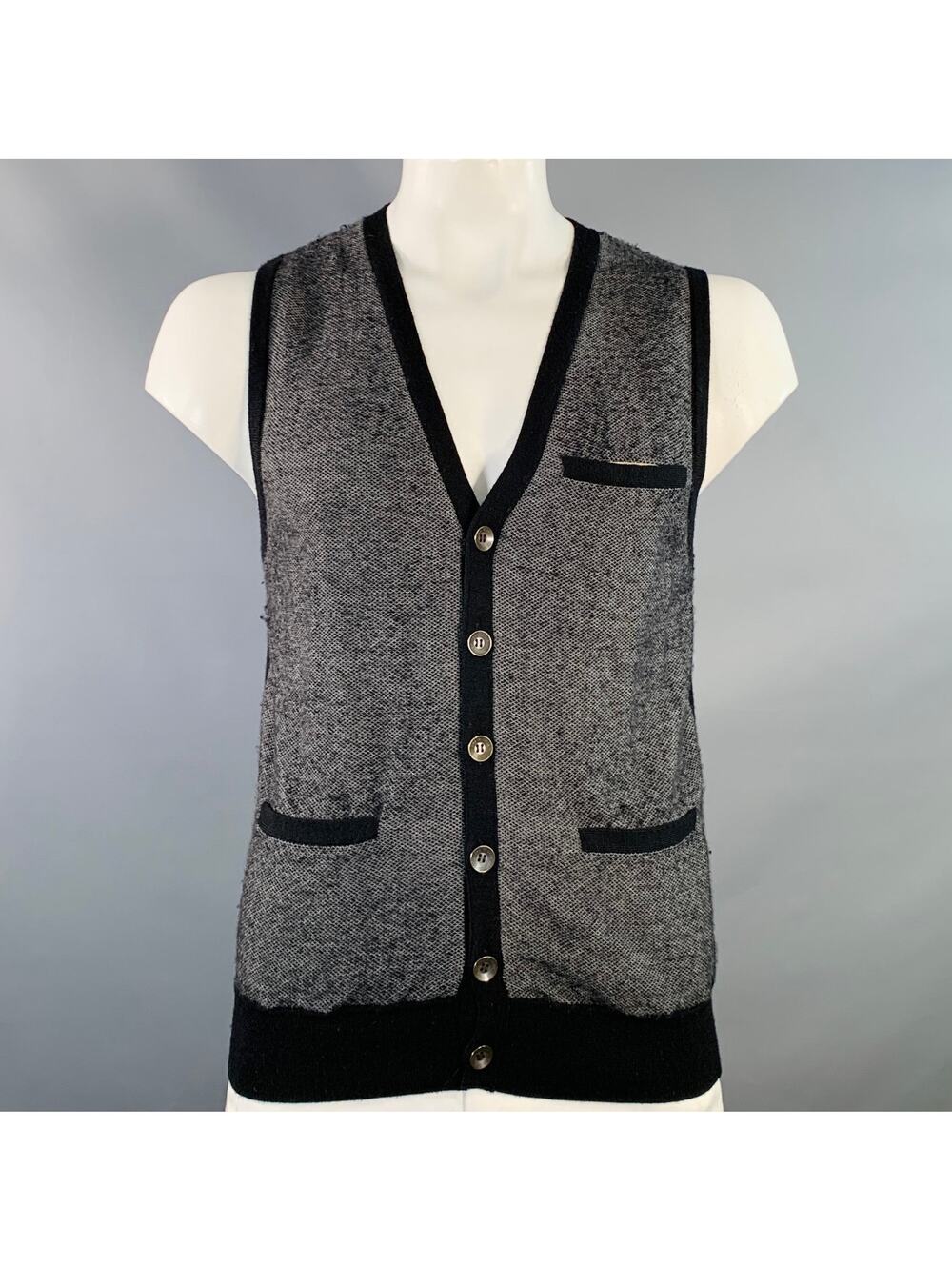 RAG & BONE Size L Grey Black Geometric Wool V-Neck Vest